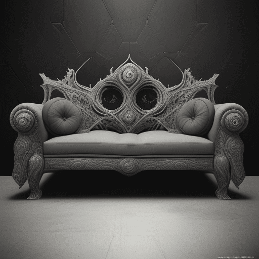AI generated: huge HR Giger style couch, concept furniture, painting on grey, hyper realistic, illustration, digit...