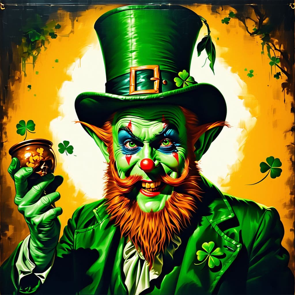 AI generated: gay leprechaun, horror movie poster