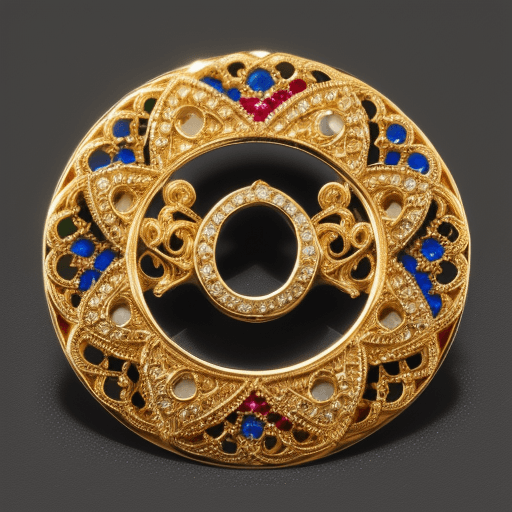 AI generated: hoop intricate lapel pin gold with colored diamonds
