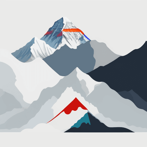 AI generated: someone gazing at Mount Everest, iconized modern colorful clean linear illustration, inspired by Bau...