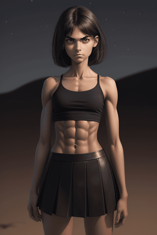 AI generated: 1girl, a girl, Standing with arms crossed and a serious expression, looking down at the ground, in t...