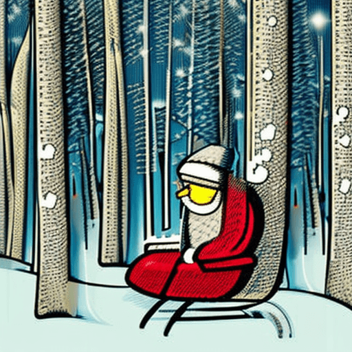 AI generated: empty santa sleigh, left alone boot, snowy forest, retro comic style, 