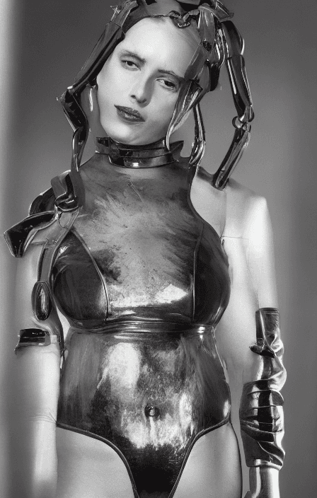AI generated: woman in a( latex vacbed:1.2) wearing a  strapon penis<lora:strapon:0.9>
