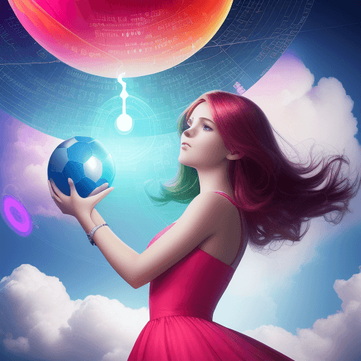AI generated: High resolution digital fancy background with vibrant color and a young beautiful girl holding a dig...