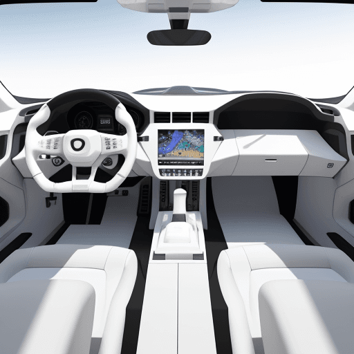 AI generated: all white, 3d render, zoomed out isometric cutout view, racing motion simulator, steering wheel, tri...