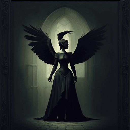 AI generated: A silhouette of a woman of dark fantasy standing on the ground, in the style of dark navy and dark e...