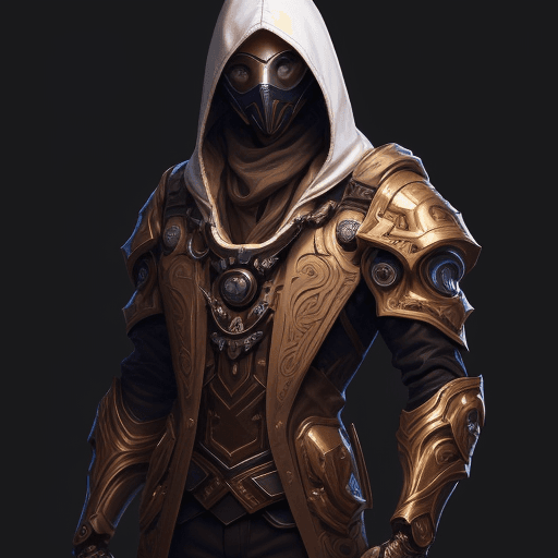 AI generated: a highly detailed illustration of young white guy wearing brown coat and full face mask even coverin...
