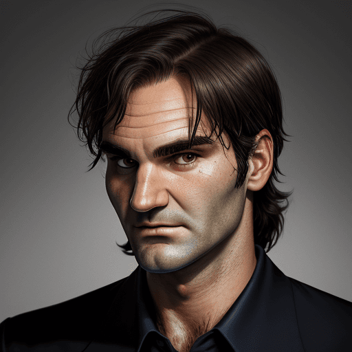 AI generated: portrait of Roger Federer, high quality, high resolution, psychopathic look, 100 years old.