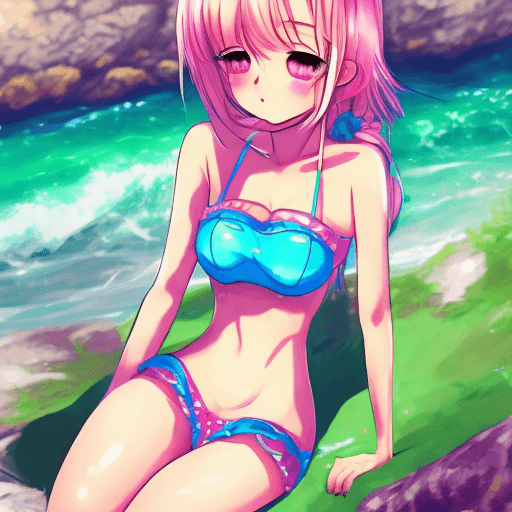 AI generated: GIRL, big cheast, Open mouth, watery eyes, blushed, anime style slyme, bare, One leg sits to the lef...