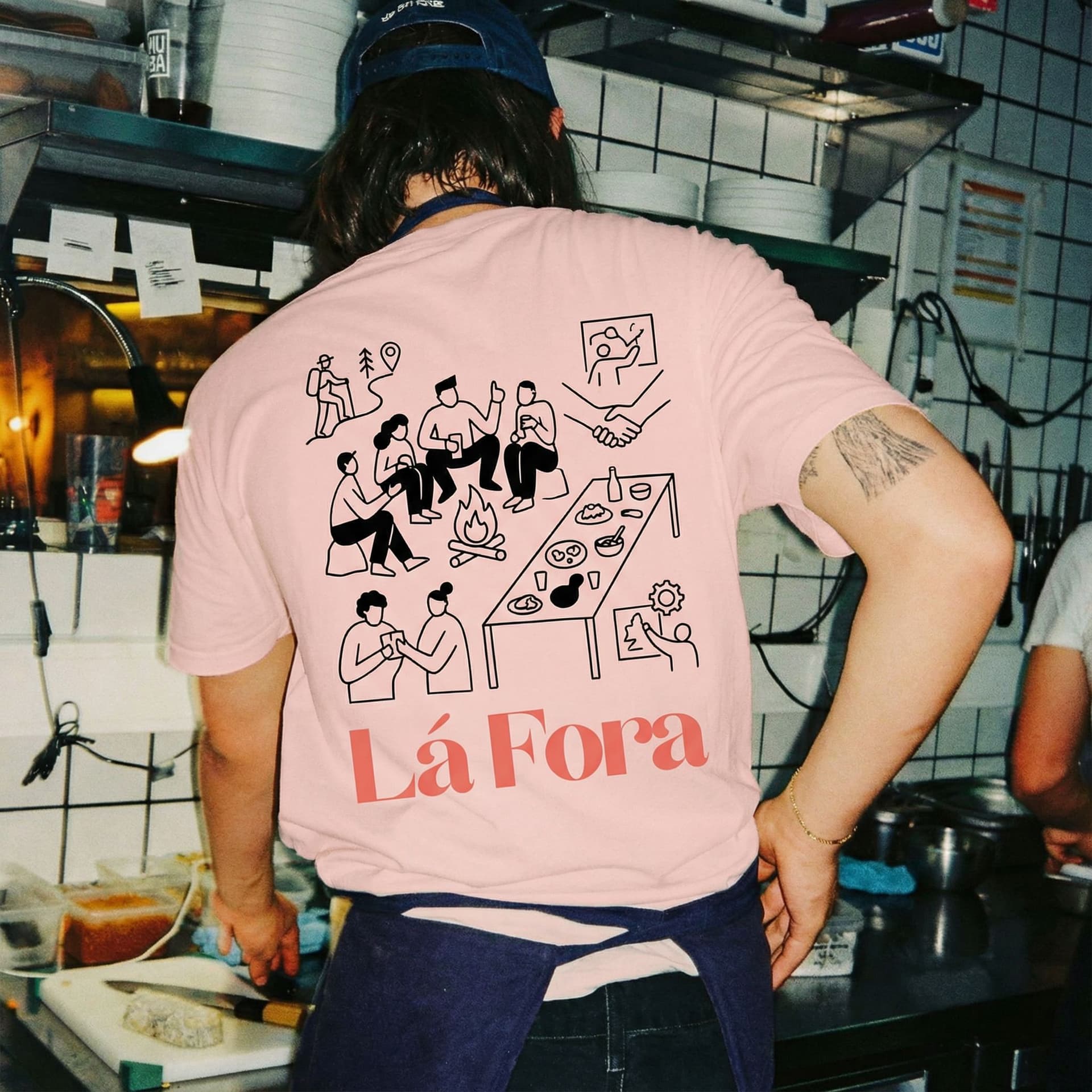 AI generated: create a t-shirt for Láfora. I want the motive on the back to be related to company offsites - 3-5 d...