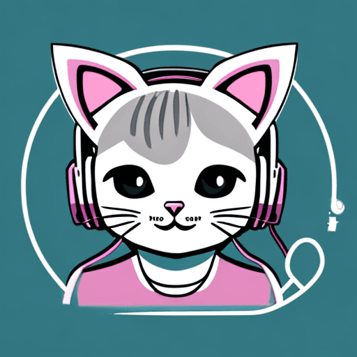 AI generated: Monoline vector logo of a happy cat with headphones