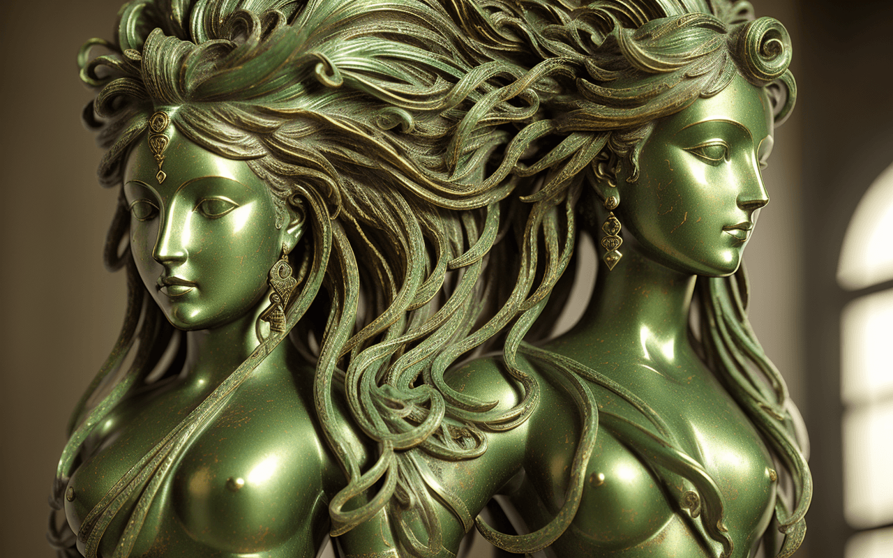 AI generated: one,barocco,interior statue andromeda ,decorative bronze,( green patina:1.4), interior design,(ABRAS...