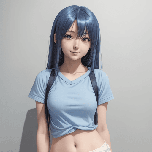 AI generated: anime girl in blue shirt and blue shorts posing for picture, by dojin sak , anime visual of a cute g...