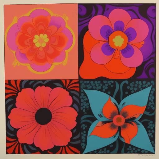 AI generated: the orange box has a flower on each side, in the style of psychedelic pop art, 19th century american...