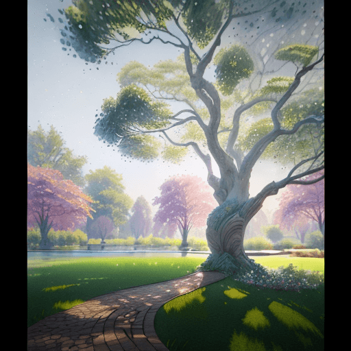 AI generated: Back view of a tree in a park, sketch style, in a serene District, watercolor paint, intricate detai...