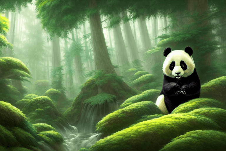 AI generated: luxurious forest of marijuana landscape with a cute panda, studio ghibli, fantasy, elegant, highly d...