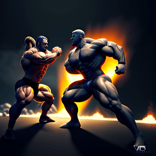 AI generated: The Gods of muscle in an eternal battle, masters, legendary, hyper realistic, 8k quality, nanite ren...
