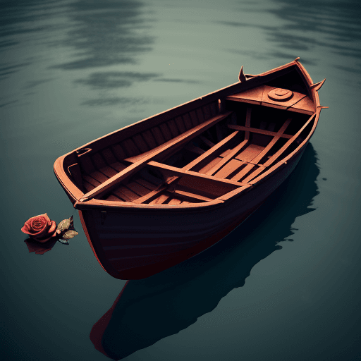 AI generated: A rose in boat, floating in hell.