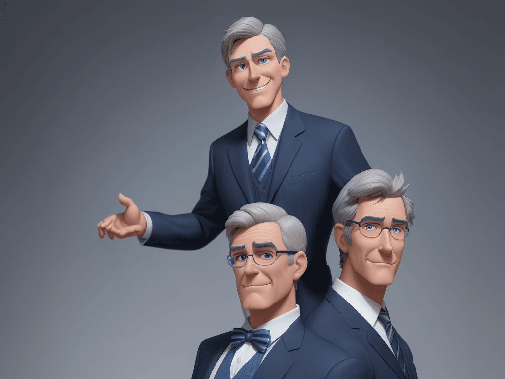 AI generated: You are a Disney Pixar artist. Create a Disney Pixar 3D style image of a 50-year-old male executive ...