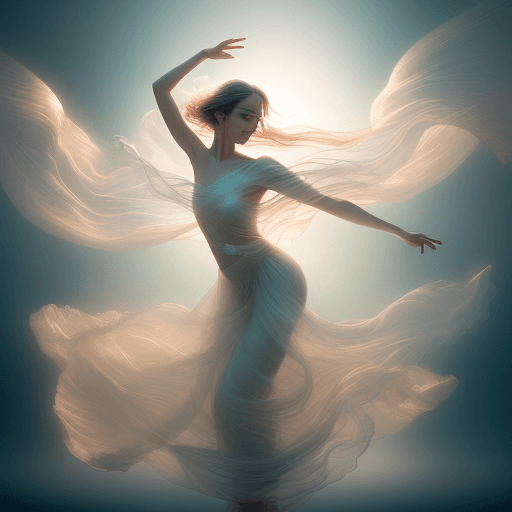 AI generated: In a surreal dance of delicate movement, the ethereal beauty is captured in this portrait of a midai...