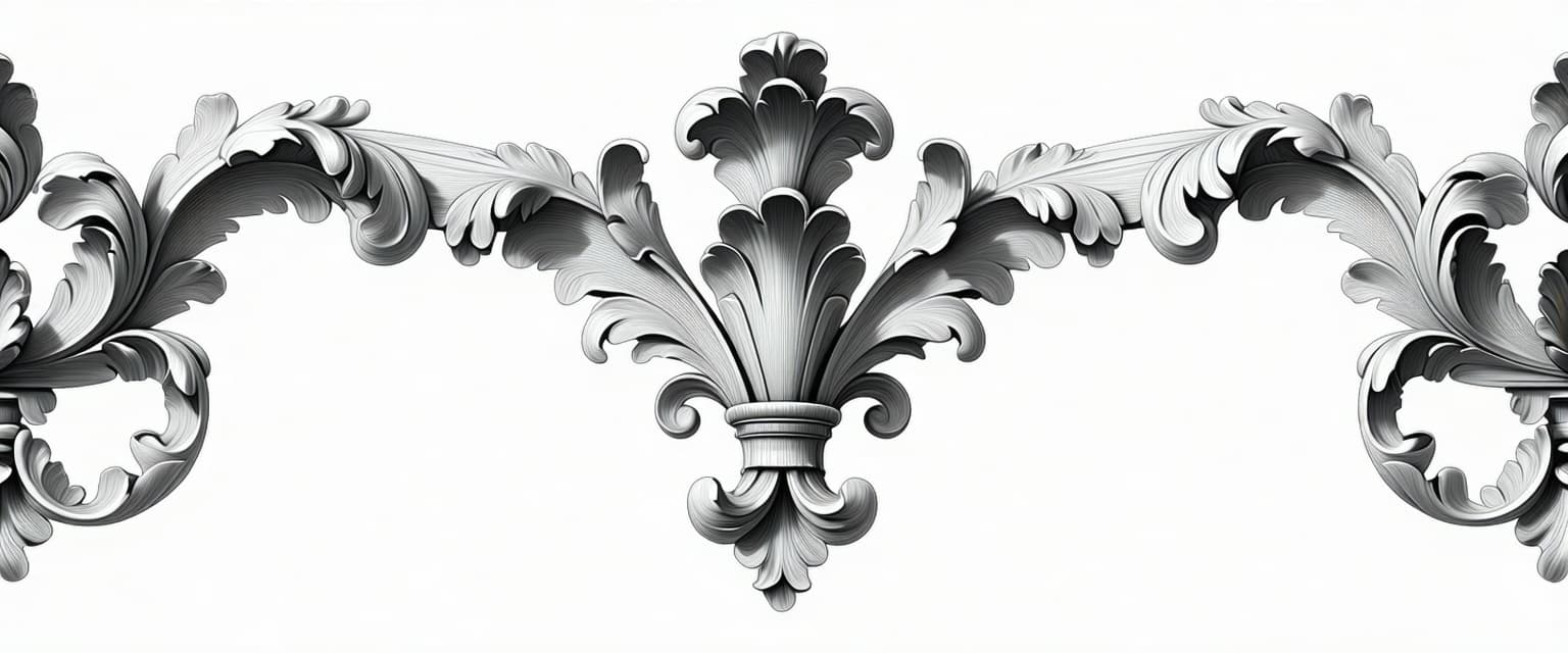 AI generated: ornate rococo baroque line divider, symmetrical horizontal flourish,  floral swirls, highly detailed...