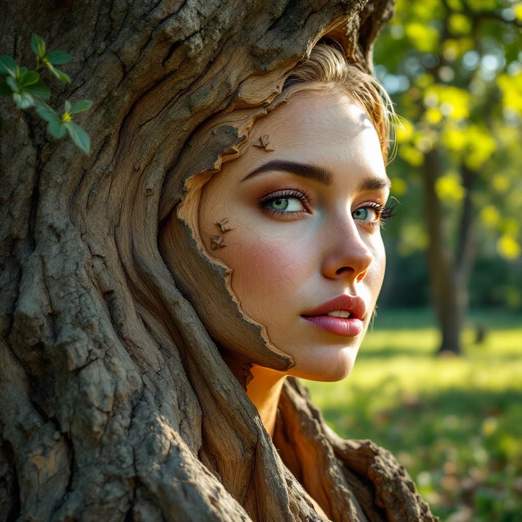 AI generated: a beautiful gorgeous woman, carved out of a tree, masterpiece, anatomically correct, award winning, ...