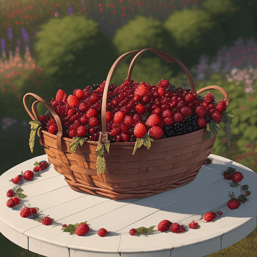 AI generated: Victorian basket of berries: strawberry, blackberry,orranges and cranberry, extremely detailed and r...