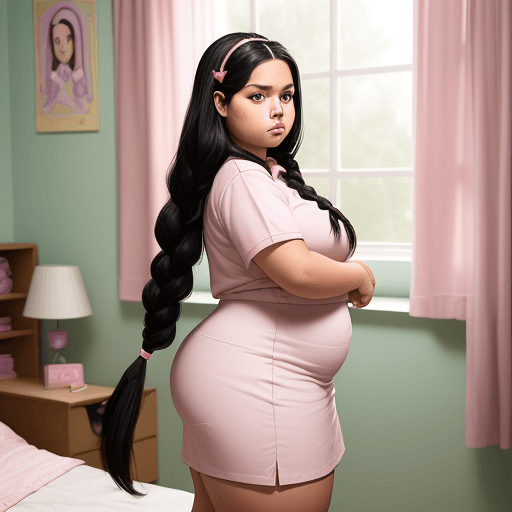 AI generated: curvy ((Paola Núñez)), pouty expression, ( long thick wavy black hair in French Braids), wearing a c...