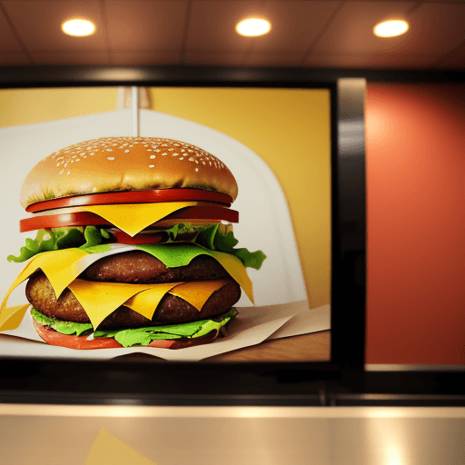 AI generated: Thin burger, realistic photo in a fast food restaurant as background
