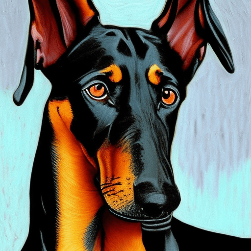 AI generated: portrait of doberman in the style of van gogh, dark, sad, old