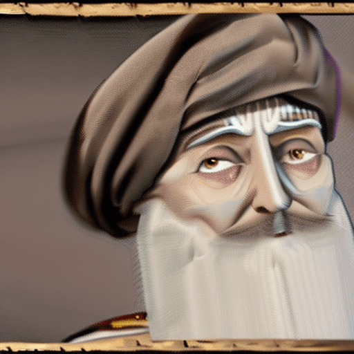 AI generated: The image features an older man, a long white beard and mustache, wearing turban, He has a stern exp...