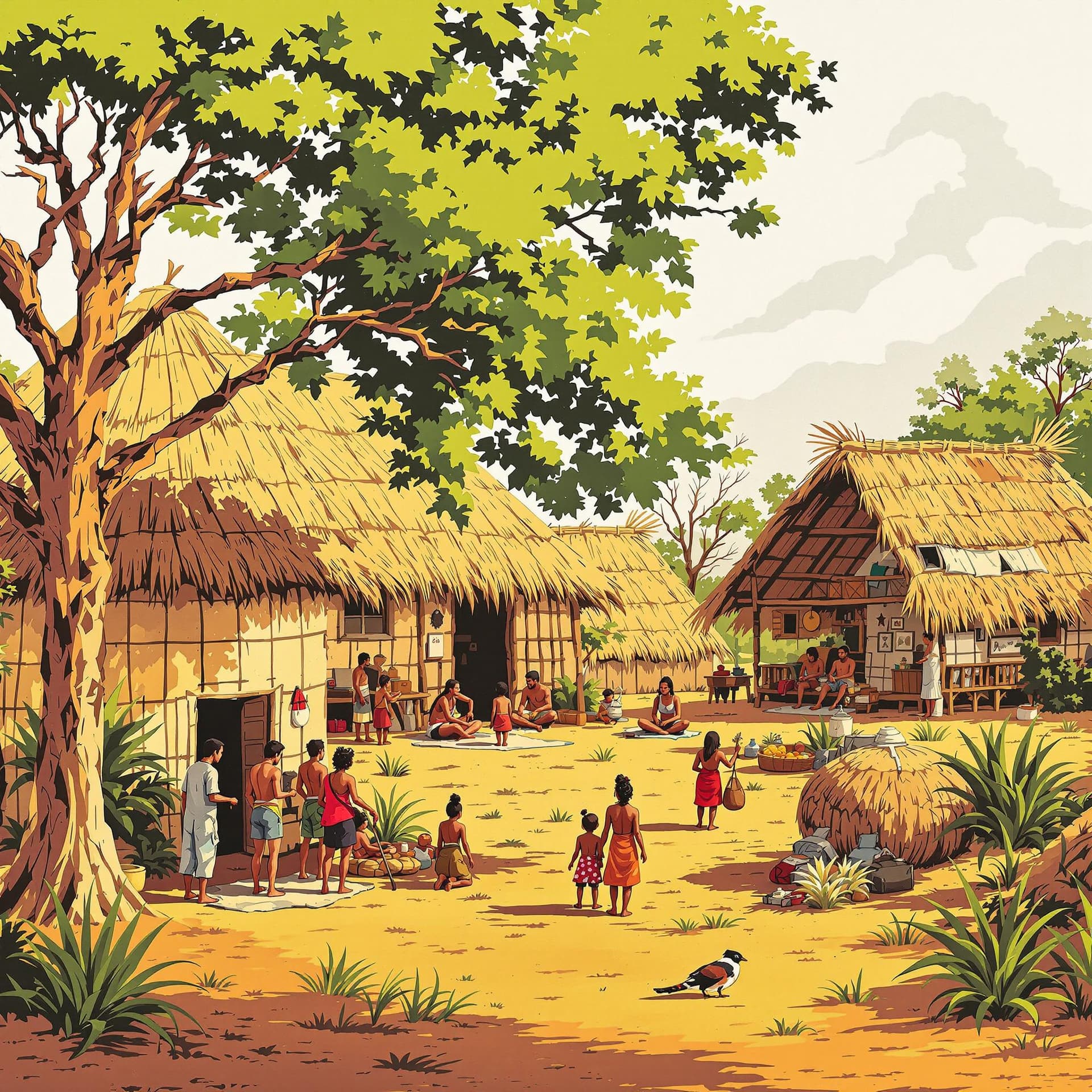 AI generated: Indian, people, village hut, Indian village houses, tribe art