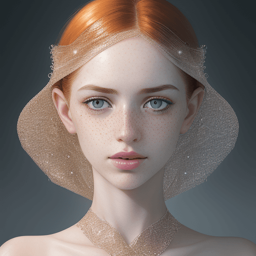 AI generated: a woman with freckled skin is photographing her face, in the style of dmitry kustanovich, delicate m...