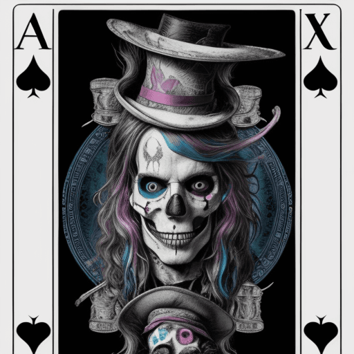 AI generated: alice in wonderland, mad hatter the magician in a tarot card, highly detailed, half skull face, cine...