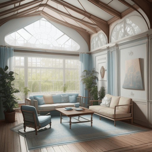 AI generated: High resolution photography interior design, dreamy sunken living room conversation pit, wooden floo...