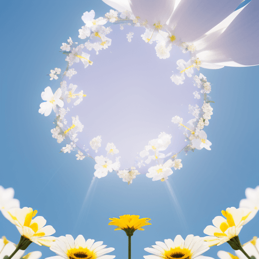 AI generated: Create an image featuring a variety of flowers, including white and purple blooms with yellow center...