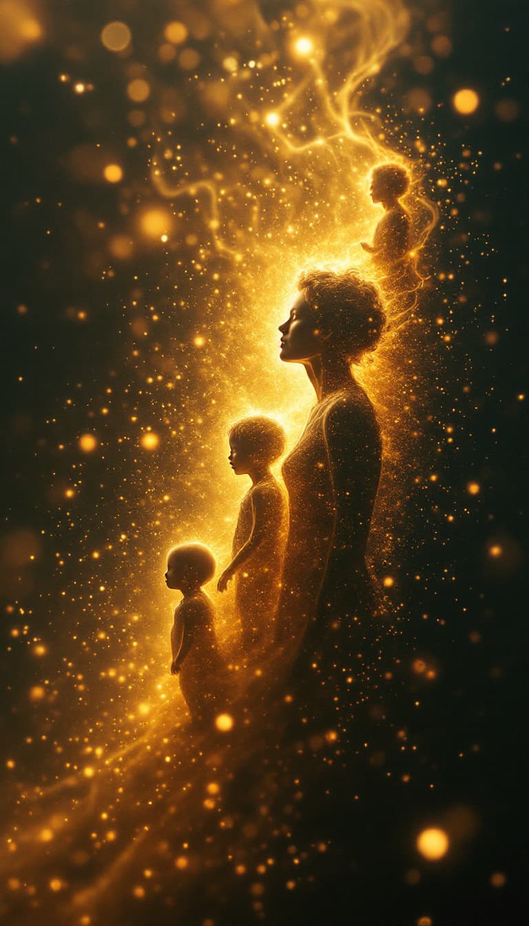 AI generated: A surreal time-lapse sequence of a human figure transitioning from an infant to an elder, depicted a...