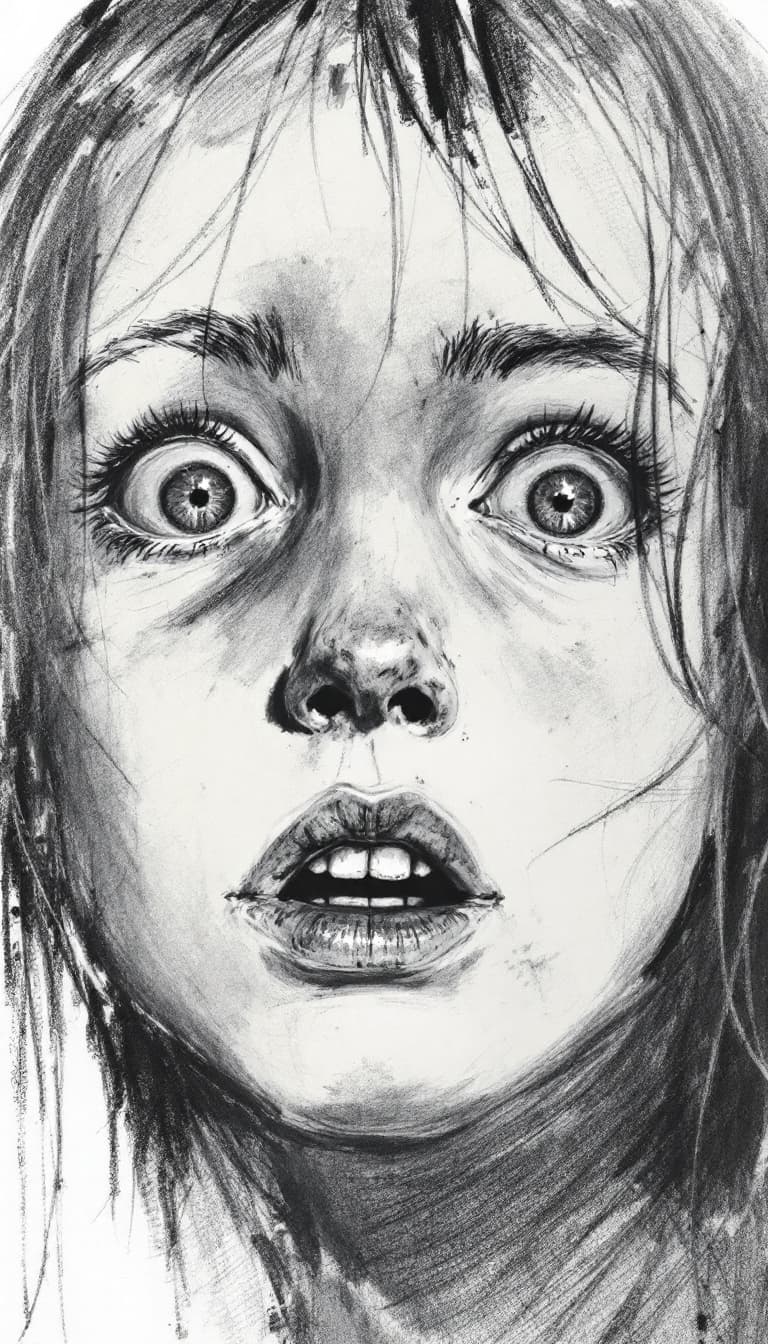 AI generated: Girl, charcoal sketch, scared, 