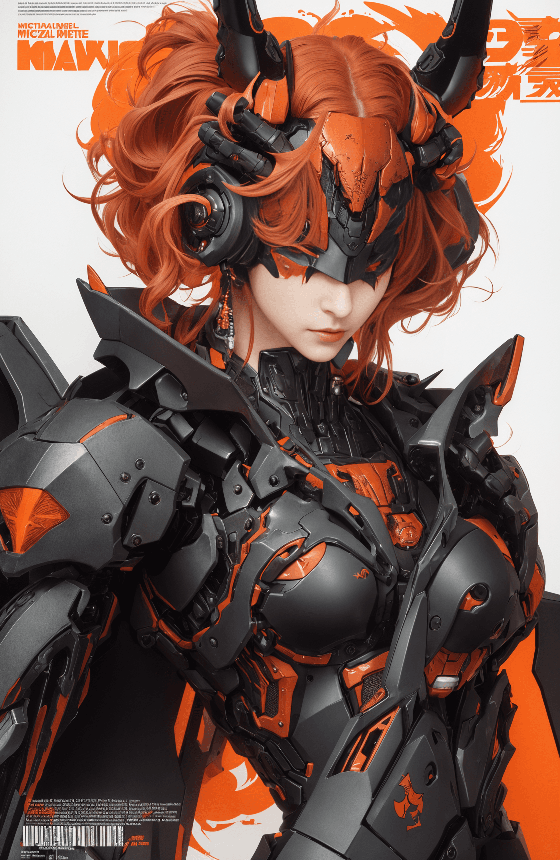 AI generated: (magazine cover), full body image, mechanical angel, mech, highly detailed, demon horns, devil horns...