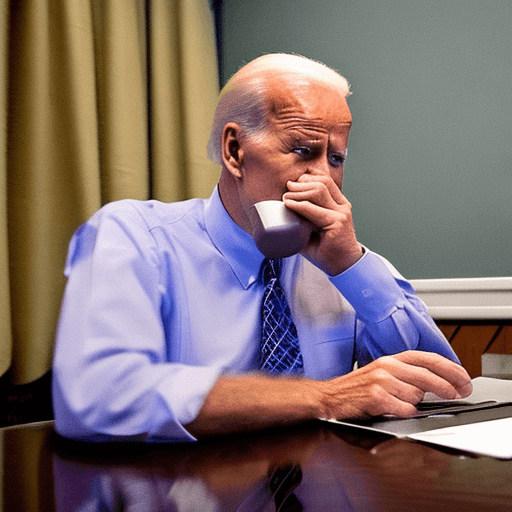 AI generated: joe biden sits at his desk drinking a purple substance from a styrofoam cup while a pipe is on the d...