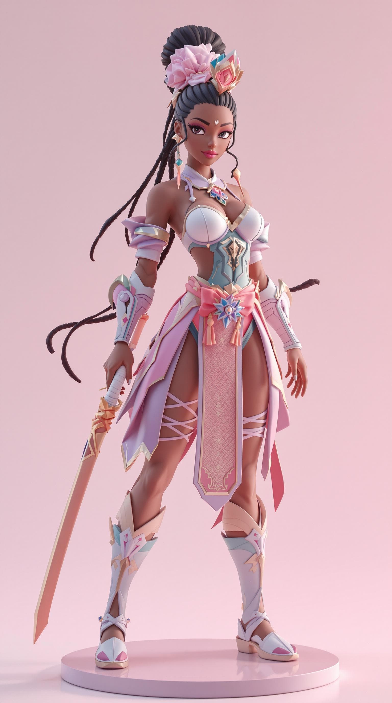 AI generated: beautiful fit and slim ebony warrior princess Horizon Forbidden West protagonist aloy, pop mart toys...