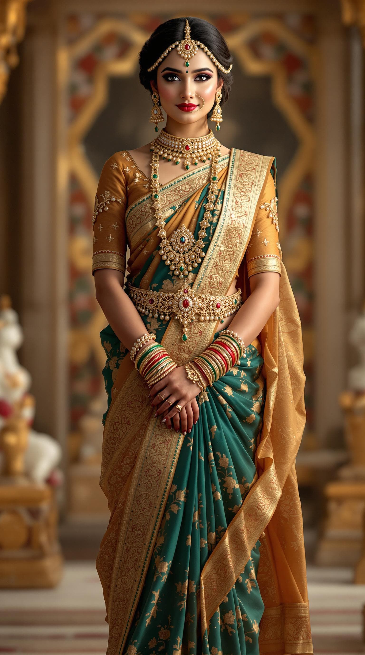AI generated: "Create a highly detailed and realistic image of a traditional Indian woman wearing an elegant saree...