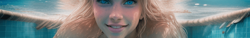 AI generated: HDR photo of underwater selfie, woman, long blonde hair, gorgeous smile, swimming underwater in a ti...