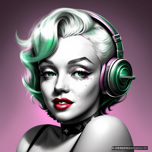 AI generated: Pintura de marilyn monroe ciberpunk, marilyn monroe con casco ciberpunk, fondo ciudad ciberpunk, tex...