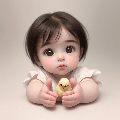 AI generated: Photo of A baby girl and small hairs like a boy and small round eyes, small chicks, hands, small lip...