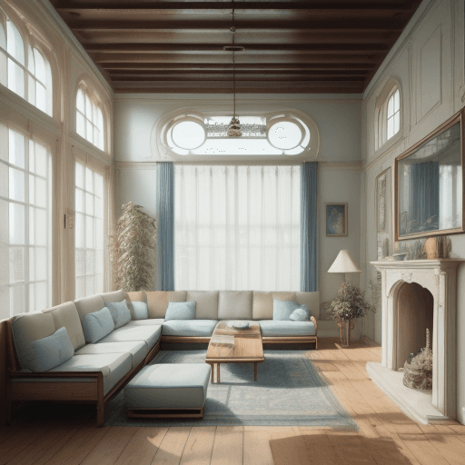 AI generated: High resolution photography interior design, dreamy sunken living room conversation pit, wooden floo...