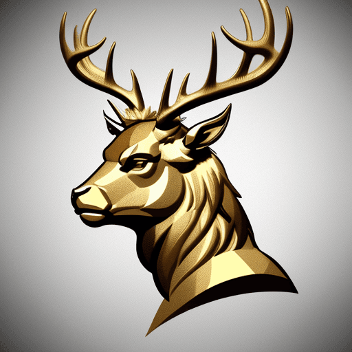 AI generated: Create a simplefied, abstract, modern, masculine two-tone logo of a golden stag with great antlers, ...