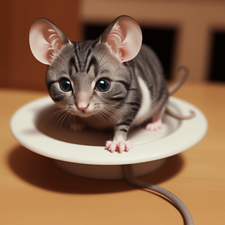 AI generated: Photo of a very cute (mouse: cat: 0.5)