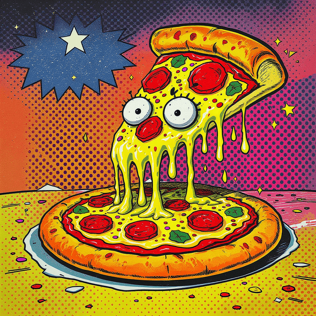 AI generated: pop culture pizza, cartoon style
