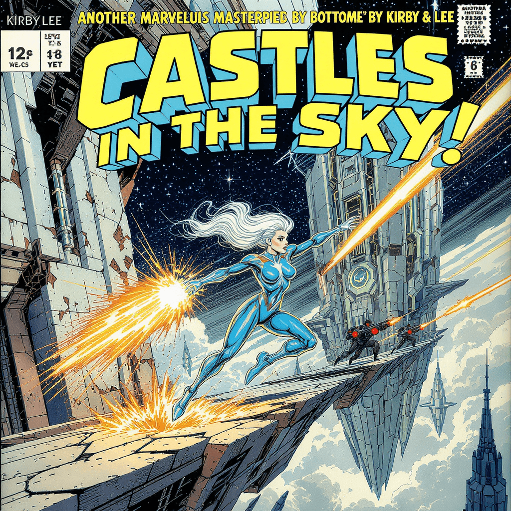AI generated: "CASTLES IN THE SKY!" – A Classic Kirby & Lee Marvel-Style Comic Cover

"A PULSE-POUNDING Silver A...
